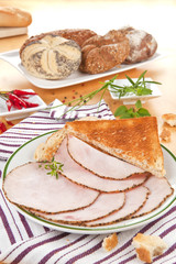 Turkey ham slices with bread.