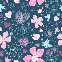 pink floral pattern with birds