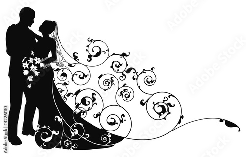 vector wedding motorcycle pattern Stock groom silhouette