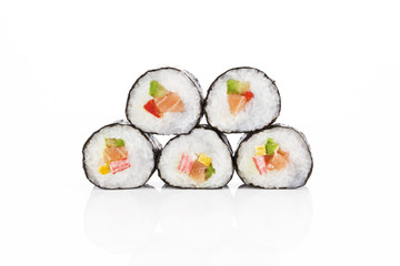 Maki sushi isolated on white.