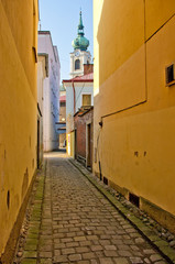 Narrow alley with stone pavement