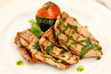 Grilled steak meat with vegetables