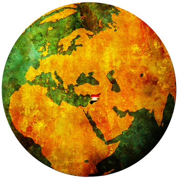 syria flag on globe map