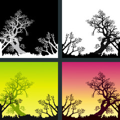 Set of 4 variations of background with trees silhouettes
