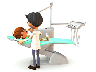 Cartoon boy getting a dental exam.