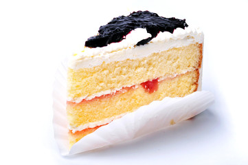 piece of blueberry cake isolated on white background.