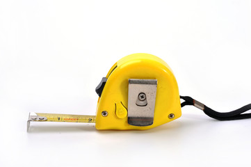 Yellow tape measure isolated on white background.