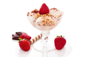 ice cream with nuts and strawberry