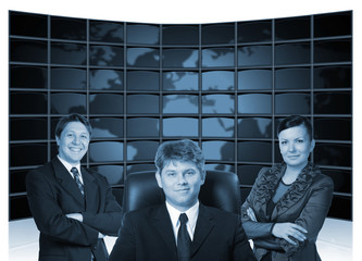 Business people and map earth back