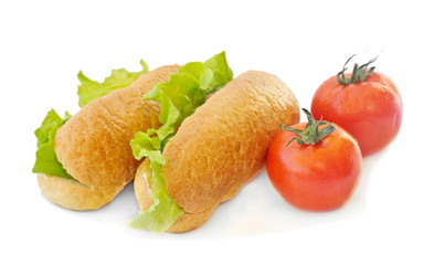 sandwich and tomatoes isolated on white