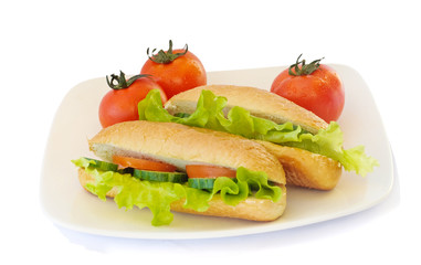 sandwich and tomato isolated on white