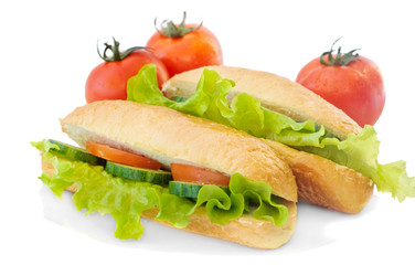 sandwich and tomatoes isolated on white