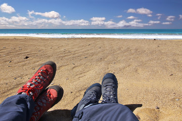 Relaxing on the beach after a long hiking tour