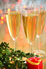 Champagne in glasses and lights