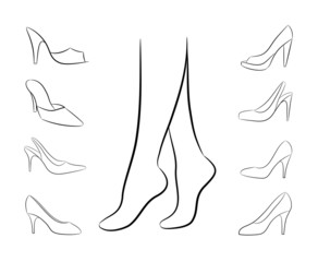 Vector silhouette of feet and shoes