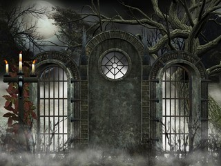 sfondo gotico - cancello con nebbia - 32283721