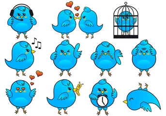 Foto op Plexiglas Vogels in kooien blauwe vogel pictogrammenset, vector
