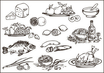 hand drawing illiustration with food