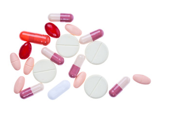 Colorful Medicine Tablets on White Background