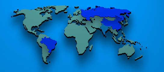 3D map formed by the BRIC countries Brazil, Russia, India and Ch