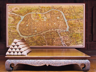 Wood Chair & Map of Ayutthaya , old kingdom of Thailand