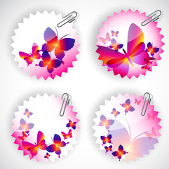 Round sticker with butterflies. Vector illustration set