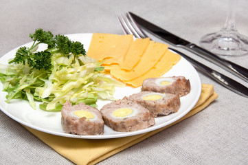 meat roll with quail eggs