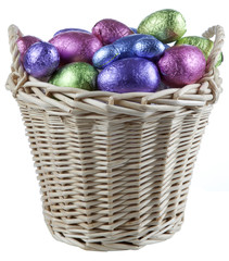 Basket filled with chocolate eggs