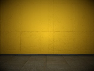 Wohndesign - orangene Wand mit Steinboden