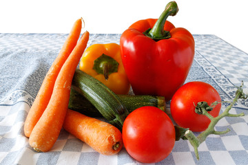 raw vegetables on the tablecloth