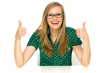 Girl showing thumbs up