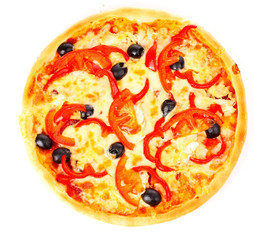 Pizza with olives isolated on white
