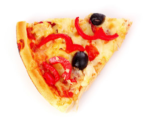 Pizza with olives and tomatoes closeup