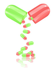 open pill capsule isolates on white background
