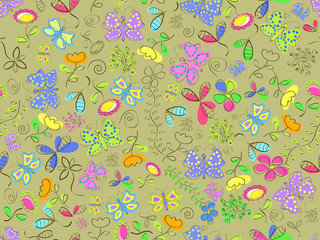 Fototapeta na wymiar seamless doodle pattern background with flower
