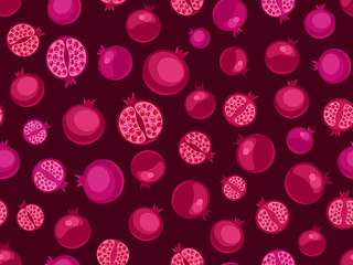 seamless pattern with pomegranates on dark wine red background