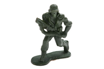 Fototapeta premium plastic toy soldiers on white macro