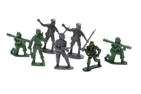 plastic toy soldiers on white