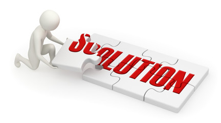 3d man assembling solution puzzle