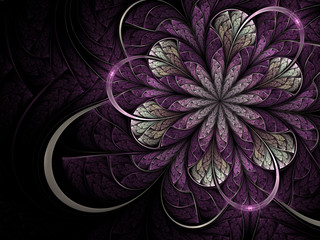 Bright violet fractal flower on dark background - 32318592