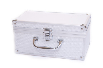 Silvery suitcase on a white background