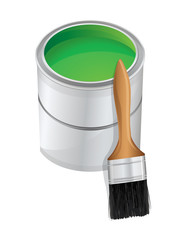 Bucket of paint and paintbrush, vector