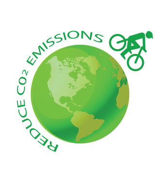 Green earth with pushbike reduce CO2 message