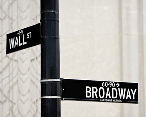 Wall St and Broadway street sign