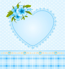 Beautiful heart with lace ornaments and flowers. Vector