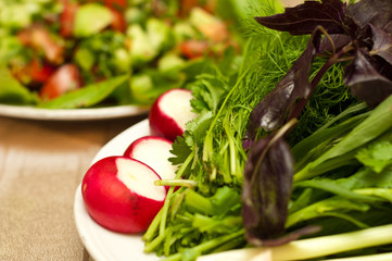 freshly made vegetable salad closeup.