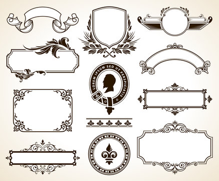 Vector set of ornate frames and calligraphic design elements