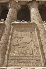 Hieroglyphic carvings on an Egyptian temple wall
