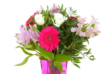 Bouquet of flowers over white background