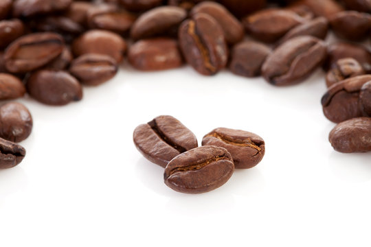 Roasted coffee beans in closeup